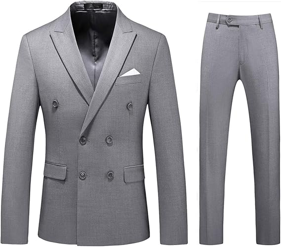 MOGU Mens 2 Piece Double Breasted Suit Slim Fit Tuxedo Blazer and Pants for Wedding Prom Homecoming