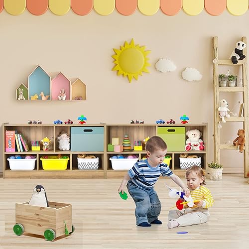 Miniatura 8 de HONEY JOY Organizador de almacenamiento de juguetes para niños, estante de almacenamiento de 5 secciones para preescolar, 2 niveles de madera