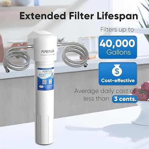 Miniatura 4 de PUREPLUS Filtro de agua para debajo del fregadero, capacidad de 40,000 galones, 99.99% de reducción de cloro, certificado NSFANSI 42, elimina