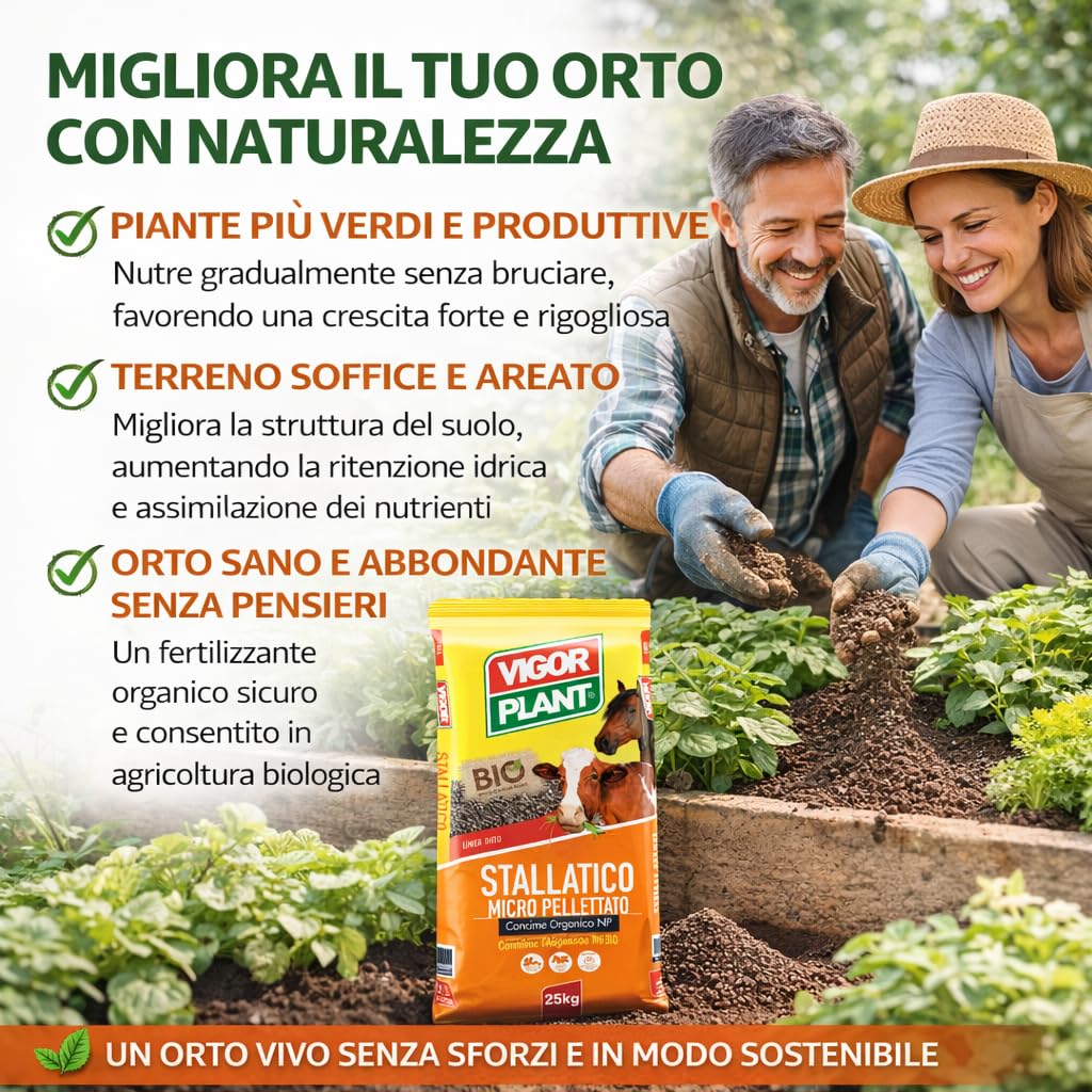 50 Kg Concime Orchidee Organico Biologico, Stallatico Micro Pellettato - Concime Piante Verdi, Letame Bovino ed Equino a Lento Rilascio con Azoto e Acidi Umici per Orto, Giardino e Coltivazioni