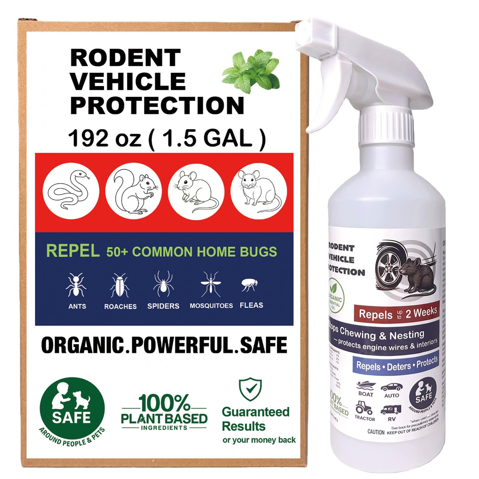 1.5 Gal. Organic Peppermint Oil Rodent Repellent Spray for Vehicles – 2X Effective Natural Mouse &amp; Rat Control for Car Engines, RVs, Trucks &amp; Boats, Prevents Mouse/Rodent from Nesting &amp;Wire Chewing