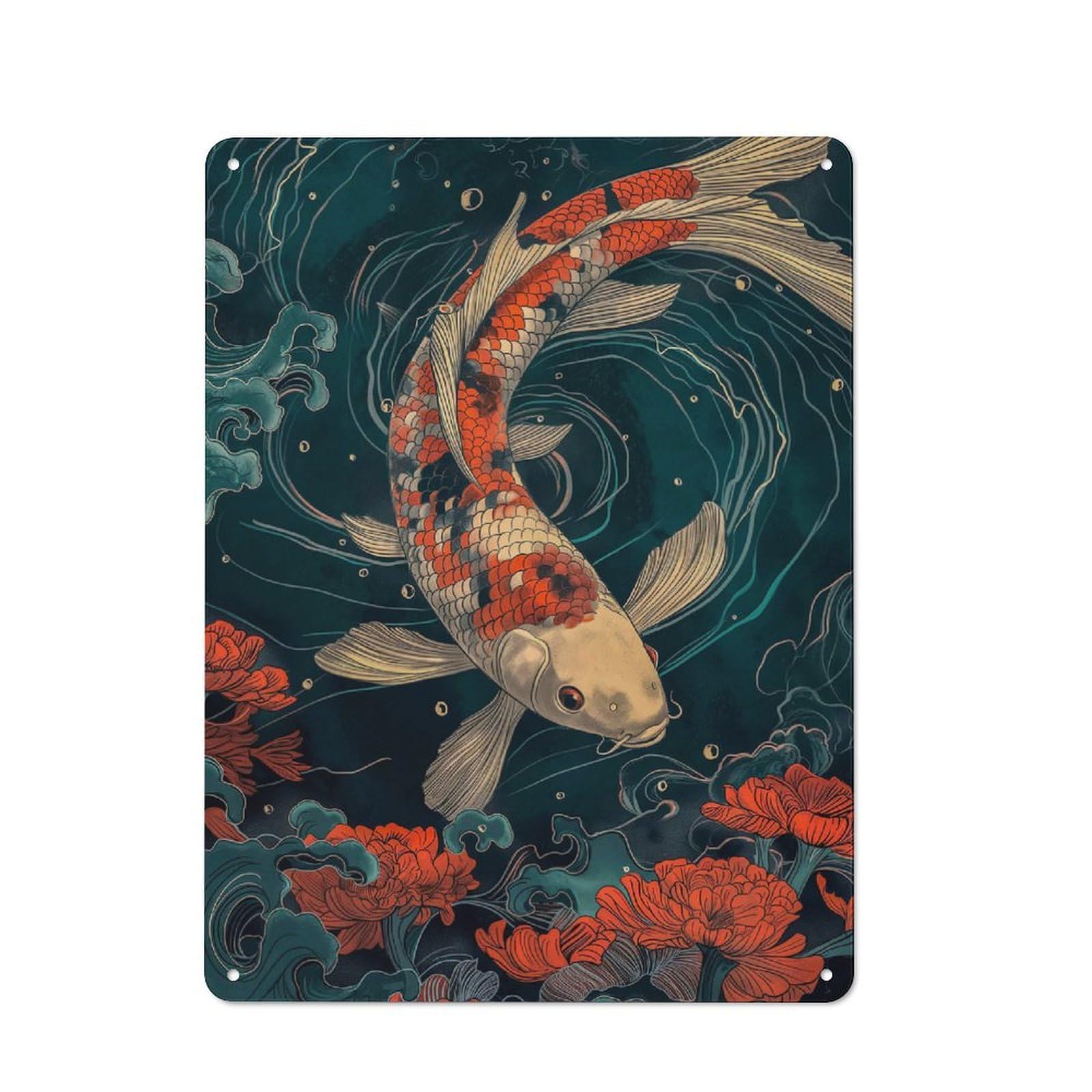 Vintage Koi Fish Vintage Metal Wall Decor 40x30cm, Tin Wall Sign for Restaurant, Kitchen, Counter Or Breakfast Nook