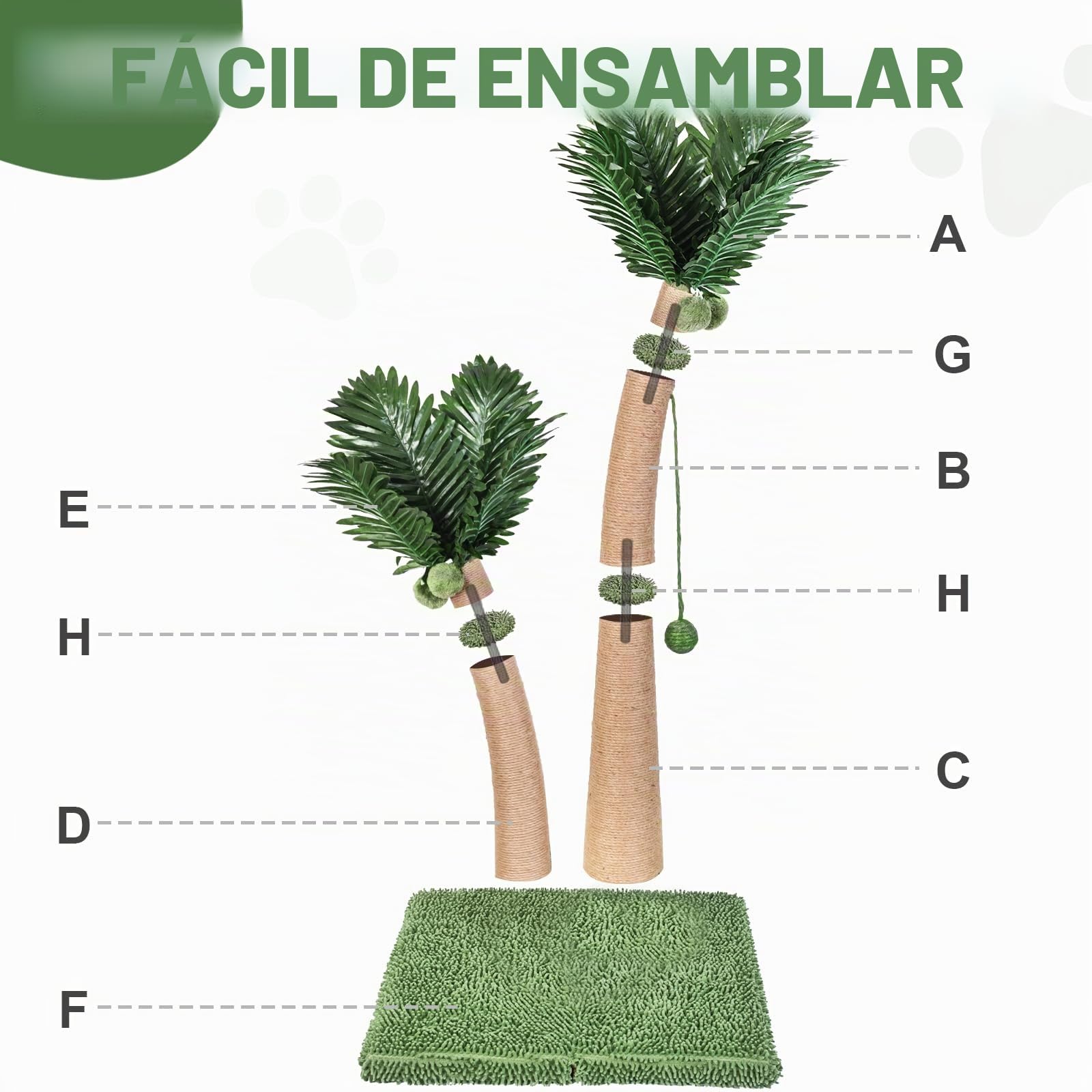 Poste rascador para gatos de palmera, poste rascador para gatos de 36 pulgadas con cuerda de sisal natural, 5 bolas interactivas y 2 postes rascadores de diseño curvado para gatos de interior, adultos