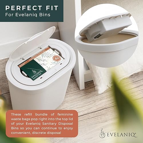 Miniatura 8 de Evelaniq Receptáculo de servilleta sanitaria para mujer (cubo + 300 bolsas de higiene) Almohadilla femenina y tampón para eliminación de baño, mini