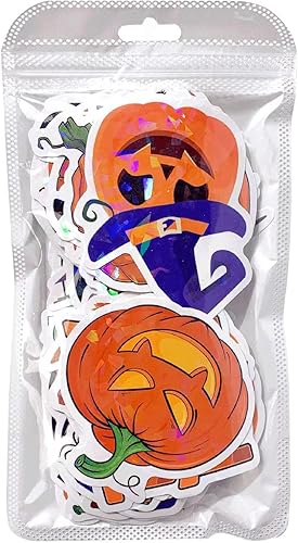 Miniatura 7 de 100 calcomanías de Halloween, calabaza, fantasma, bruja, murciélago, holográfico, láser, decoración de fiesta, fiesta de Halloween, impermeable,