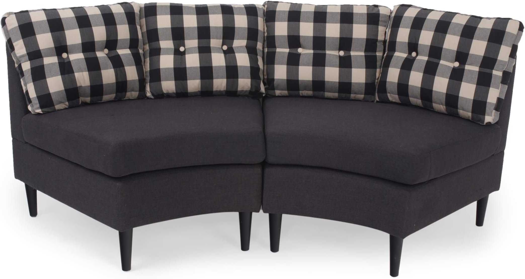 Christopher Knight Home Julian Nora Contemporary Fabric Modular 2 Seater Sectional, Black Checkerboard with Dark Charcoal Base, Matte