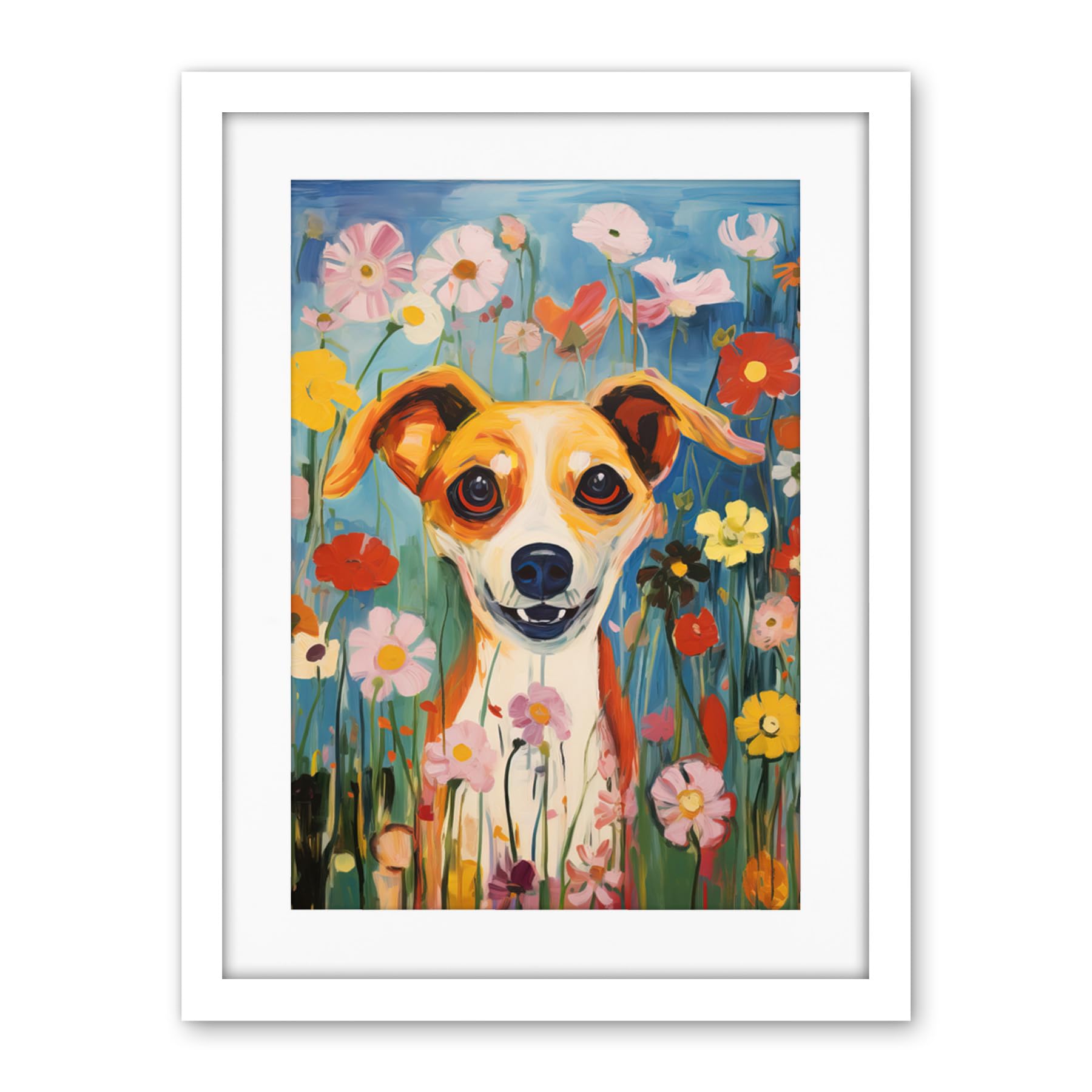 Artery8 Chihuahua in the Wildflowers Artwork Colourful Meadow Dog Portrait Artwork Framed Wall Art Print 18X24 Inch