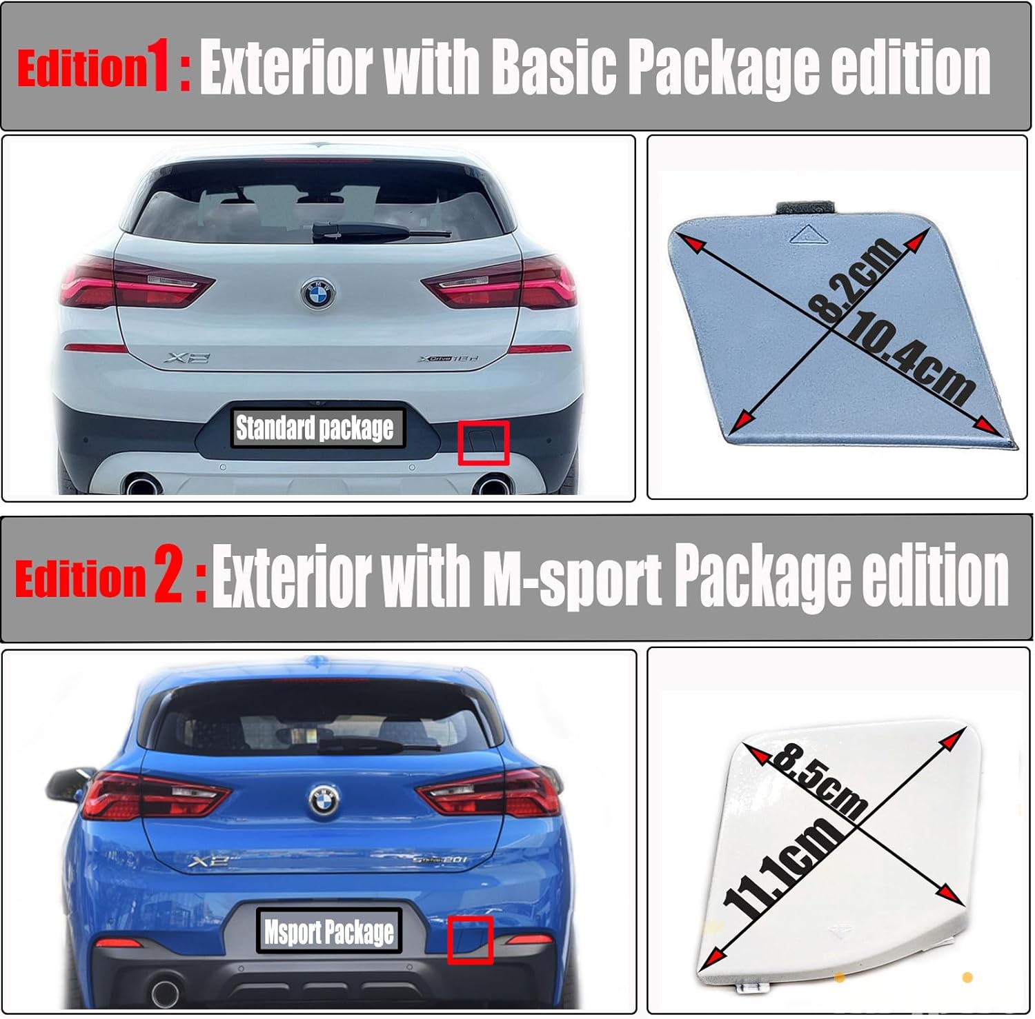 Rear Tow Cover for 17-23 BMW X2 F39 M Sport X Fit 18dX 18i 20dX 20iX 25dX 25i M35i SAC sDrive xDrive 2018 2019 2020 2021 2022 2023 Bumper Tow Hook Eye Cap Black