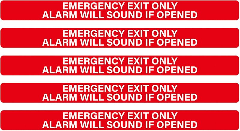5 Pack Emergency Exit Only Alarm Will Sound If Opened Stickers | 24 × 2 Inches, Vinyl, Self Adhesive, Waterproof, Weatherproof, Warning Decals, Safety Sign for Push Bar Workplace Warehouse