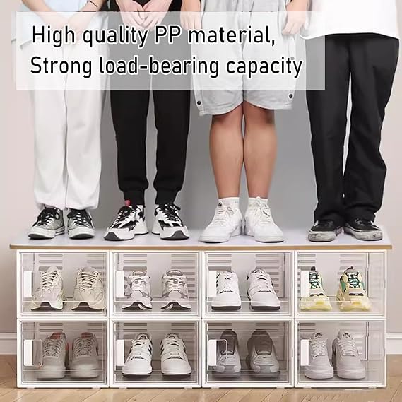 Shoe Boxes 18 Pack Stackable Shoe Storage Box, Clear Plastic Shoe Boxes, Home Shoe Organizer Cabinet with Magnetic Suction Door, Easy to Assemble, Black (Black)
