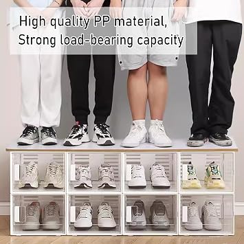 Shoe Boxes 18 Pack Stackable Shoe Storage Box, Clear Plastic Shoe Boxes, Home Shoe Organizer Cabinet with Magnetic Suction Door, Easy to Assemble, Black (Black)