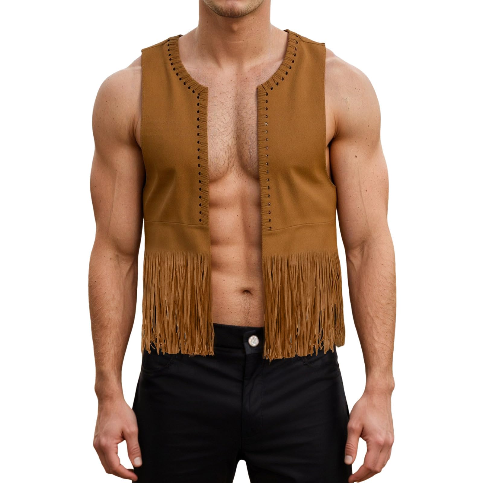 Mens Hippie Costume Cowboy Vest Fringe Vest Long Fringe Costume Disco Clothes 70s Costume 80s 90s Suede