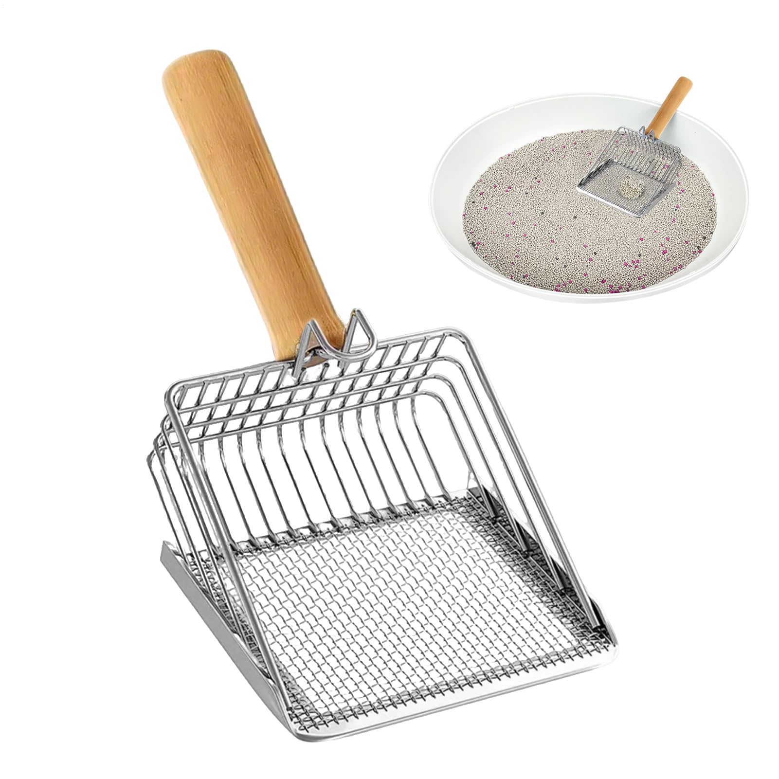 Stainless Steel Cat Scoop - Heavy Duty Litter, Smooth Scoop, Action Hook | Poop Sieve Elevator for Easy Pet Cleaning Indoor, Dura Hygiene Tool