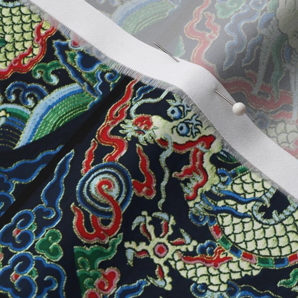 Spoonflower Fabric - Royal Green Golden Novelty Asian Japanese China Chinese Oriental Printed on Organic Cotton Sateen Fabric by The Yard - Sewing Quilting Apparel Home Decor