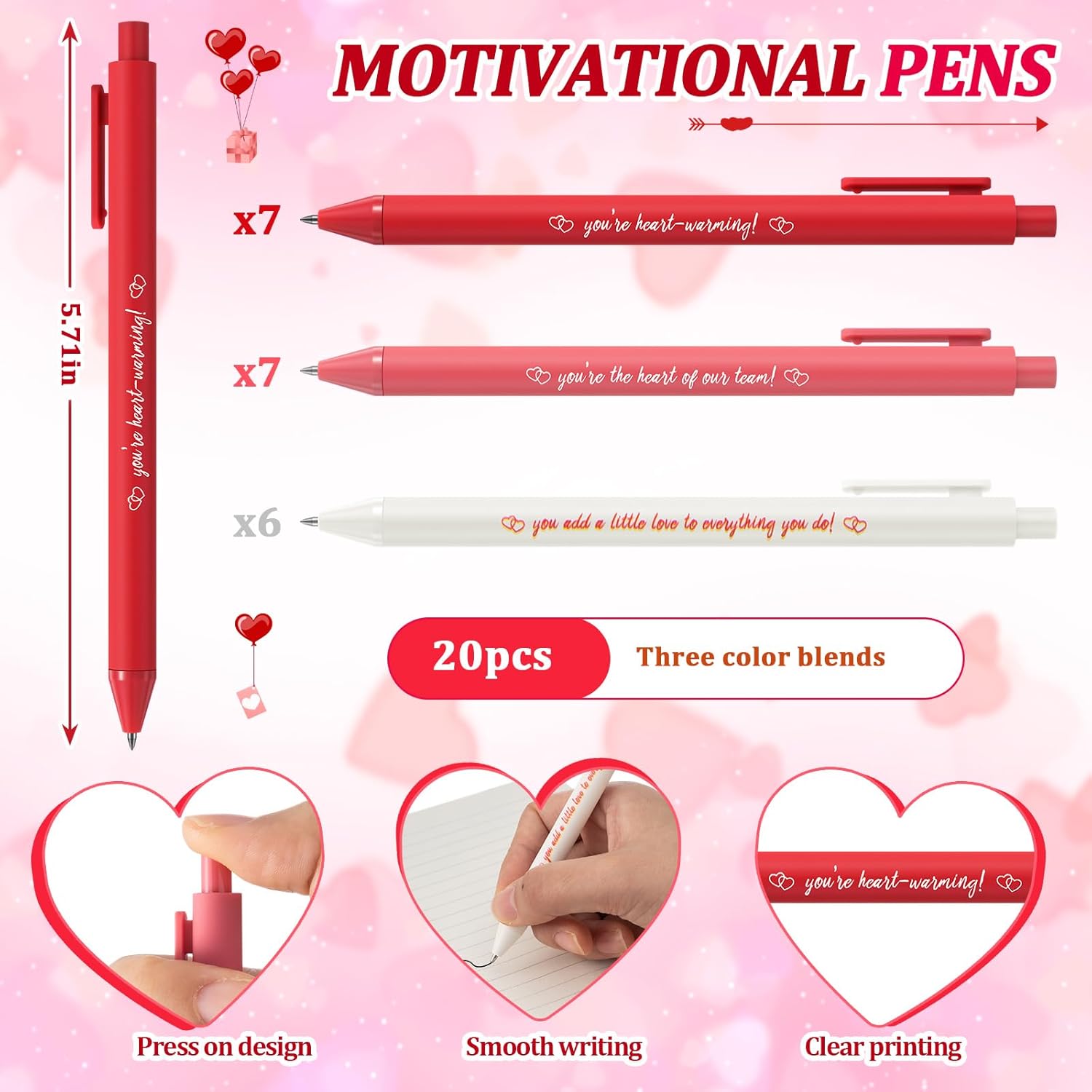 20 Sets Valentine Gifts Bulk for Coworkers Valentines Inspirational Ballpoint Pens Heart Keychains Thank You Cards Party Favors for Employee Teacher Appreciation Colleague Team Staff - Image 2