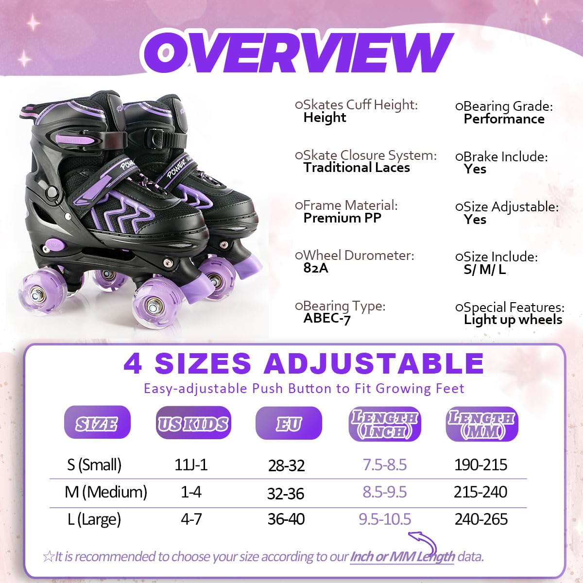 Patins à roulettes réglables pour Enfants avec Roues Lumineux Rollers en Ligne Rollers Quad pour Filles Garçon Débutants Cadeau de Noël d'anniversaire