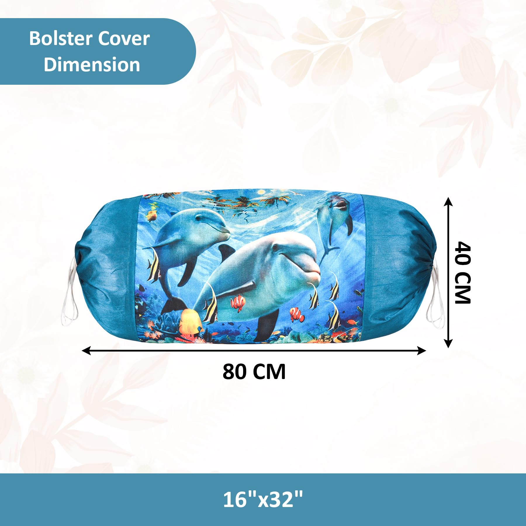 Urbane Home Set of 2 Bolster/Side Pillow Cover | 16"x32" Cylindrical Masland/Masand Long Pillow Cover For Diwan Pillows | Dolphin- Blue 1