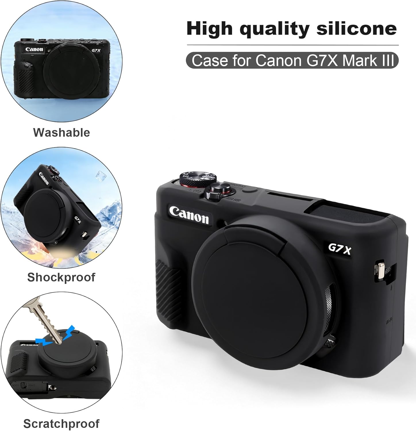 BOVKE Hard Case + Silicone Cover for Canon PowerShot G7 X Mark II Digital Camera, Shockproof EVA Storage Bag with Soft Silicone Protective Case, Removable Lens Cover, Wrist Strap, Black