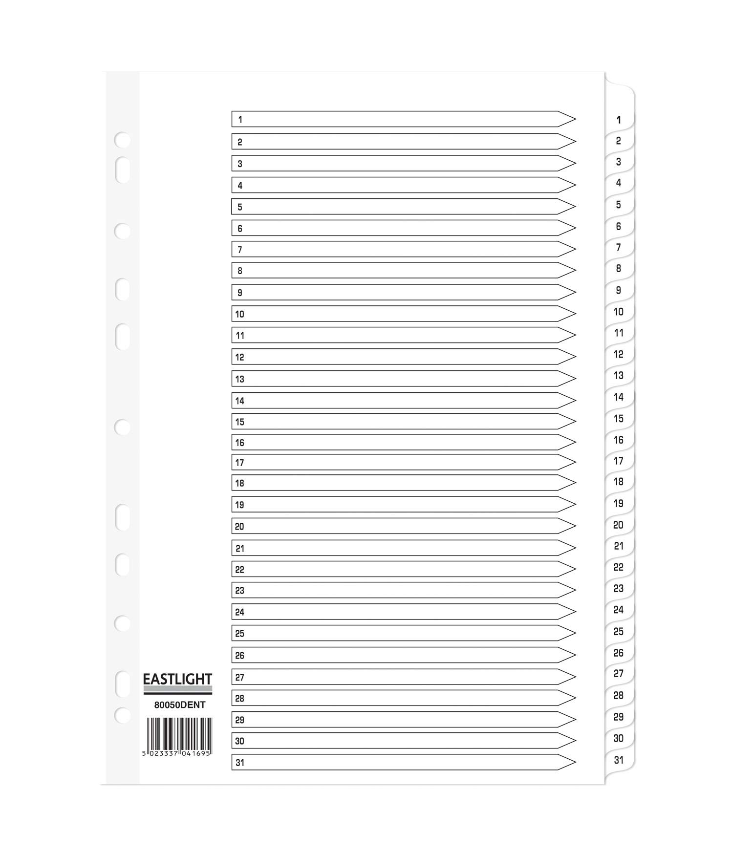 ValueX Index 1-31 A4 Card White 150gsm with White Mylar Tabs -