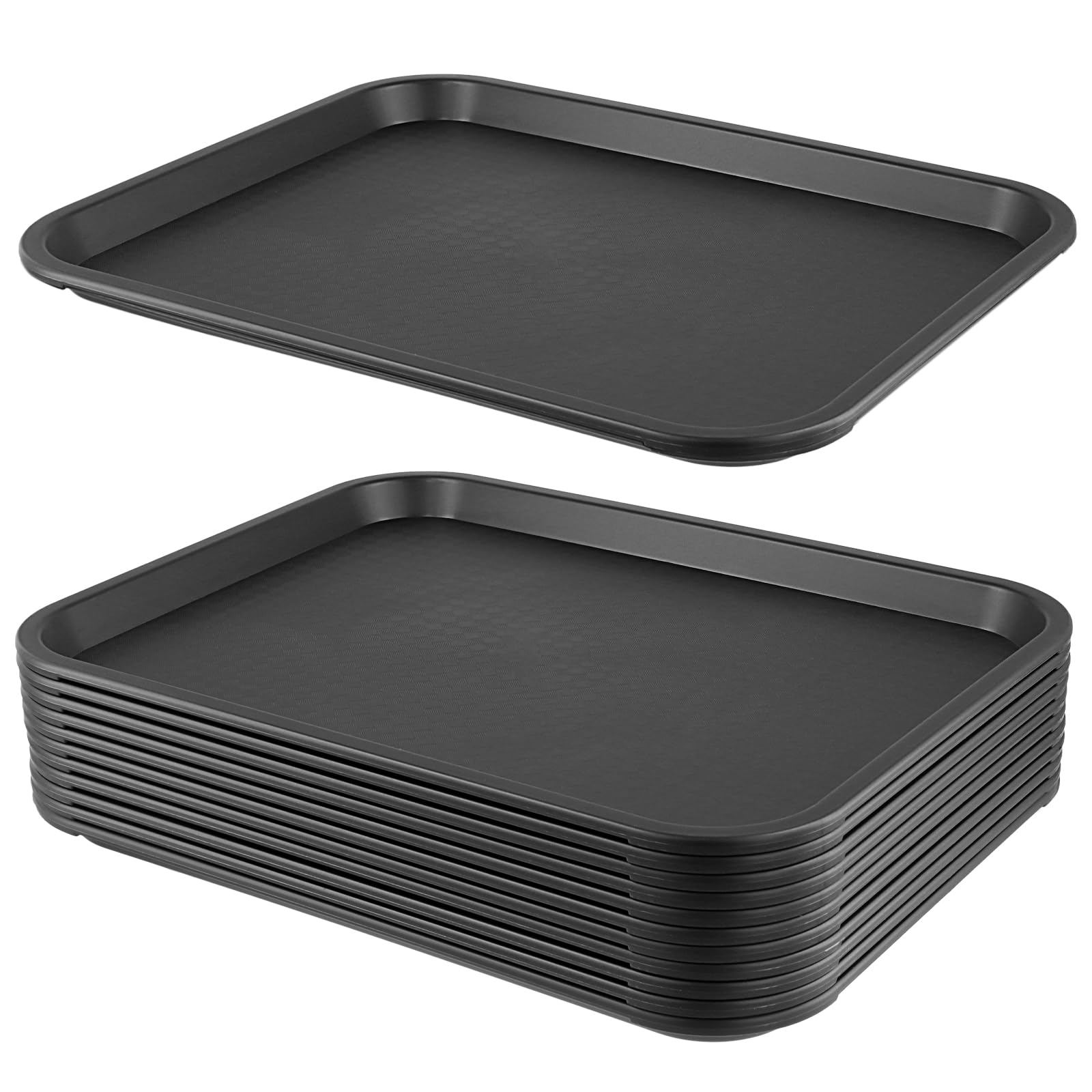 FUNSUEI 12 vassoi fast food, rettangolari, nero, 35 x 27 x 2,3 cm, in plastica per cucina, ristorante