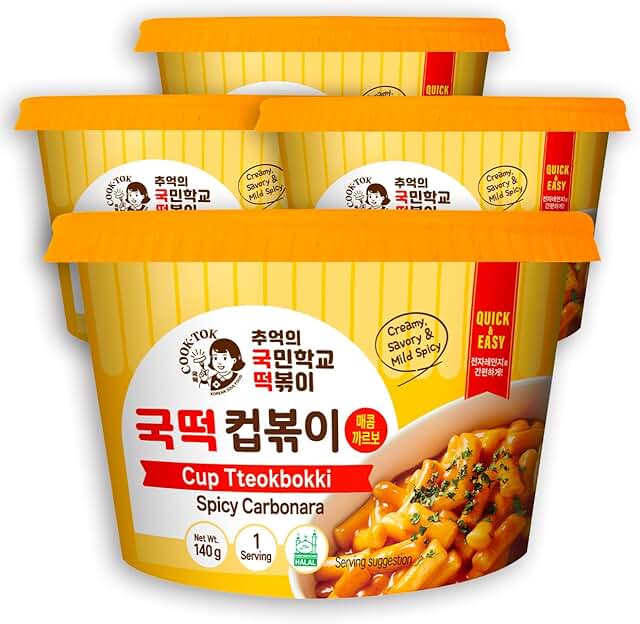 Korean Food Cooktok Cup Tteokbokki (Spicy Carbonara, 4Cups) All in one, ...