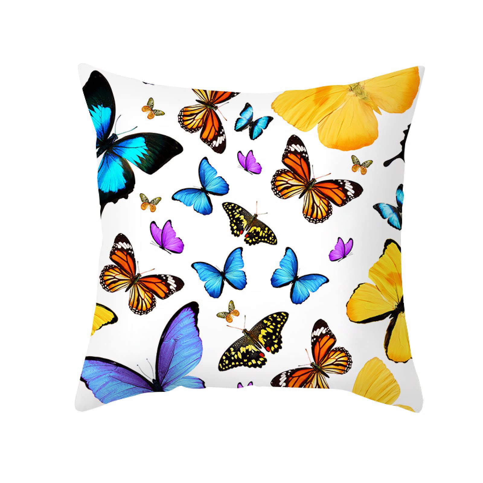 Cushion Covers Yellow Blue Butterfly Pillow Cases Soft Linen Cushions with Covers Included Washable Sofa Cushions with Invisible Zip Pillowcase Breathable Pillow Cover 50x50 Cushion Cover 1 Pack