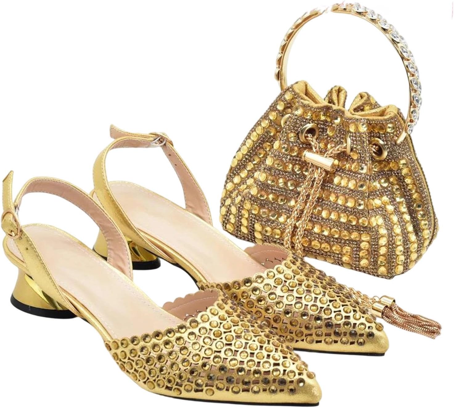 Womens Italian Shoes and Bag Matching Set Rhinestone Pumps