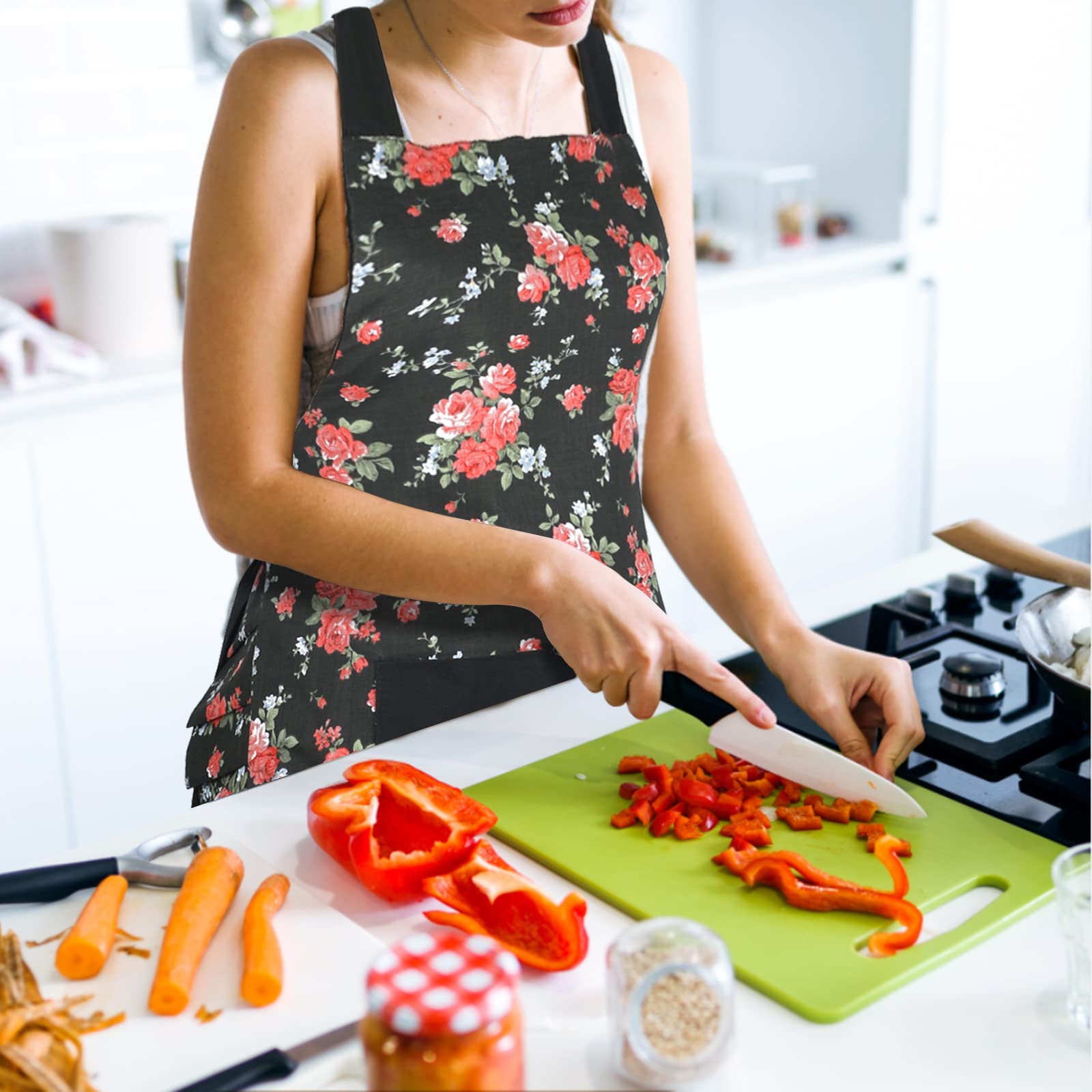Tabliers De Cuisine VicBou Lot De 4 - Imperméables Avec Poches | Modèles Fleuris Unisexes