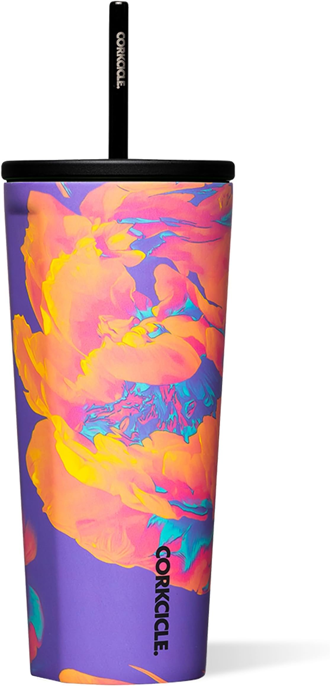 Corkcicle Cold Cup Insulated Tumbler with Straw - Keeps Drinks Cold for 12 Hours - Triple-Insulated Stainless Steel - Leak-Resistant Lid - Summer Drinkware Gift - 24 oz - Super Bloom