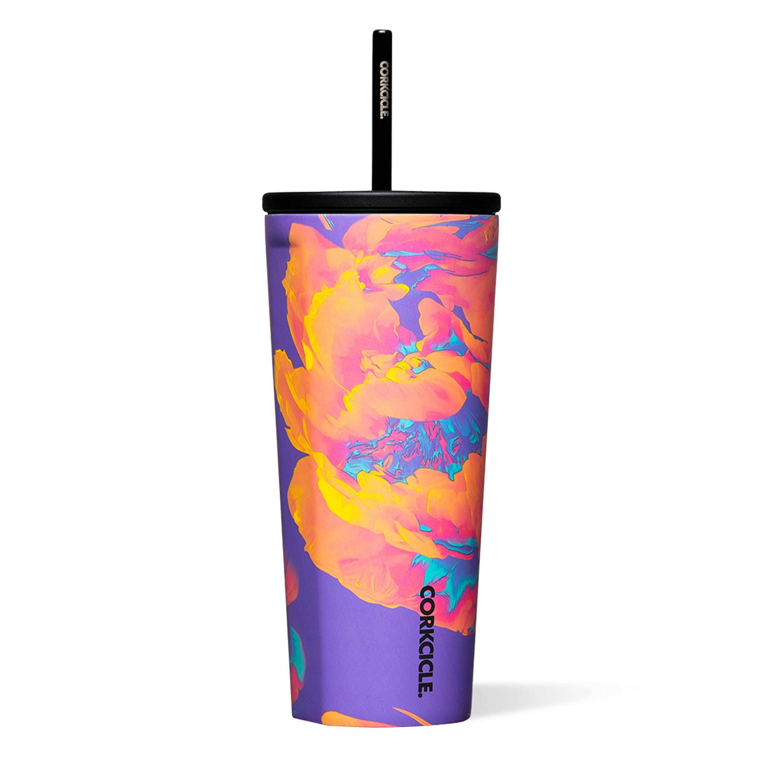 Corkcicle Cold Cup Insulated Tumbler with Straw - Keeps Drinks Cold for 12 Hours - Triple-Insulated Stainless Steel - Leak-Resistant Lid - Summer Drinkware Gift - 24 oz - Super Bloom