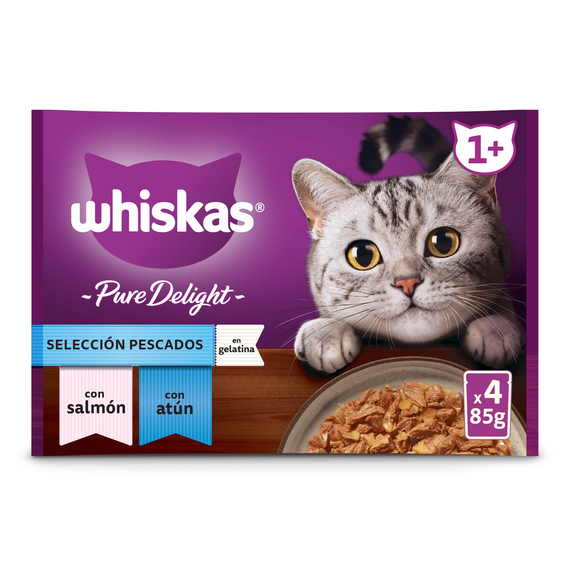 Whiskas Comida Húmeda para Gatos Adultos Selección Pescados en Gelatina en Bolsita 13x4x85g (Paquete de 2)
