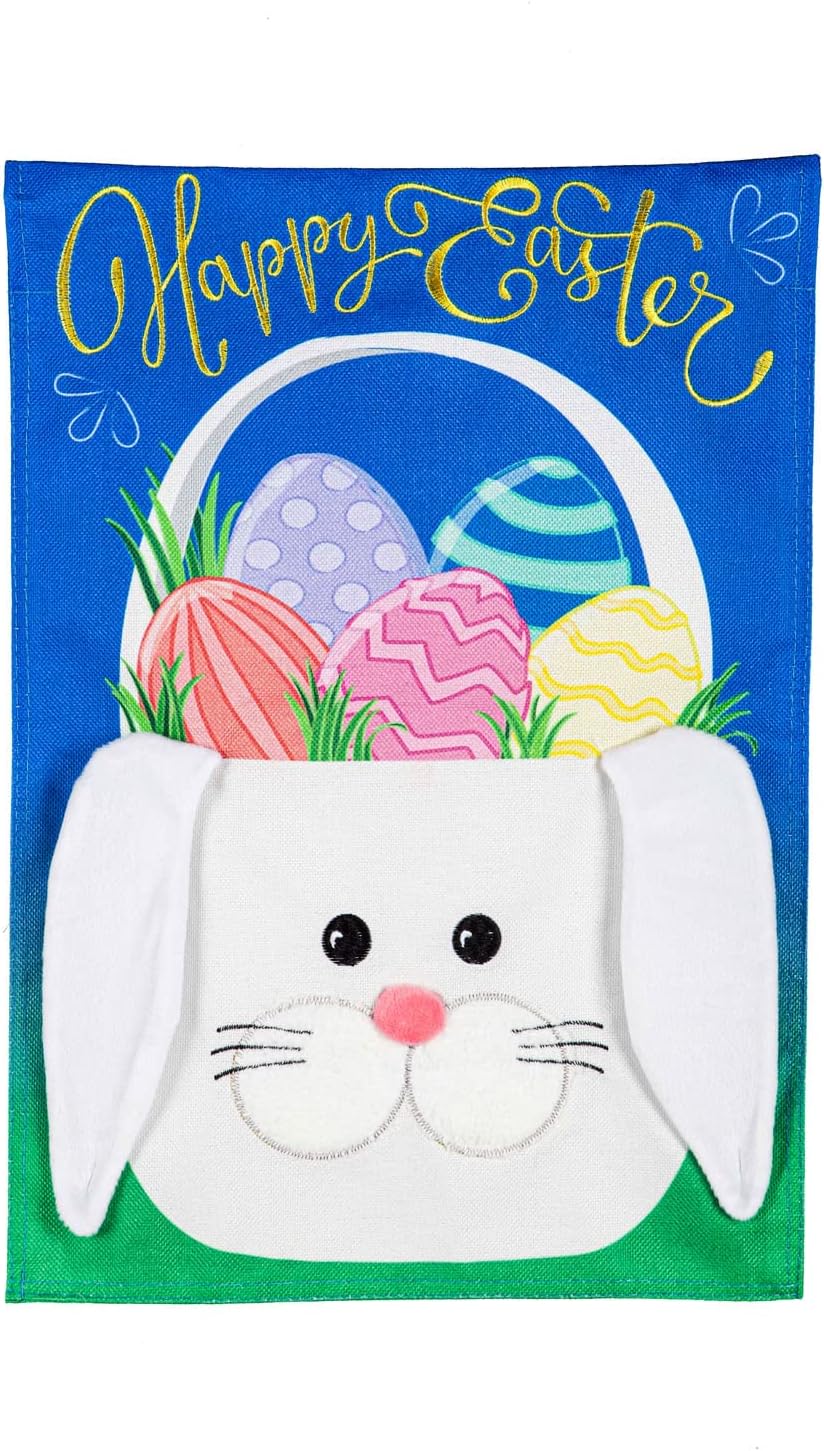 Evergreen Easter Bunny Basket Garden Burlap Flag- 12.5 x 18 Inches Outdoor Decor for Homes and Gardens