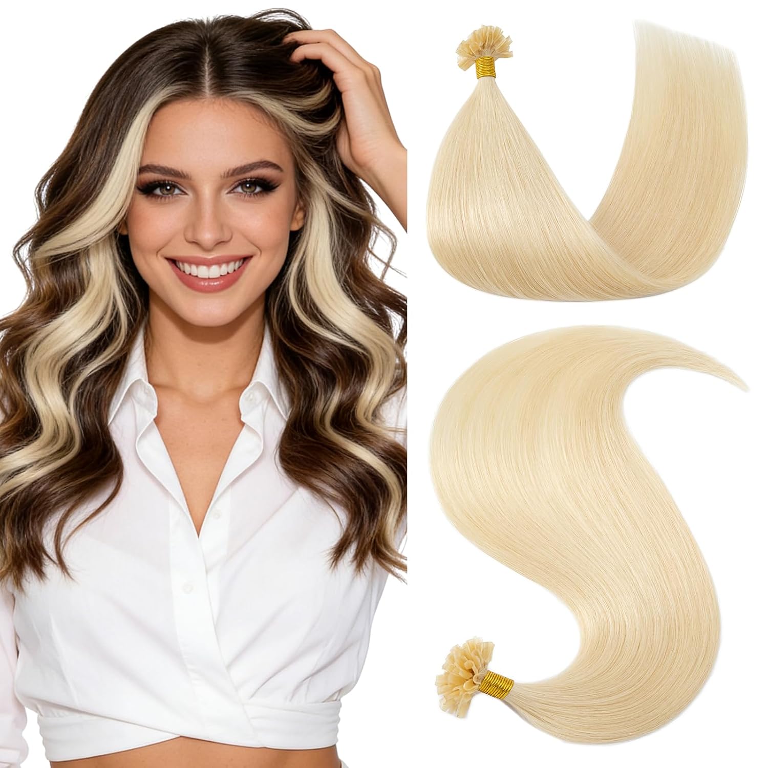 Hairro U Tip Hair Extensions Human Hair Pre Bonded Hot Fusion Keratin Nail Tipped Utips Ktip For Women 22 inch 25g 25 Strands #2R Dark Brown