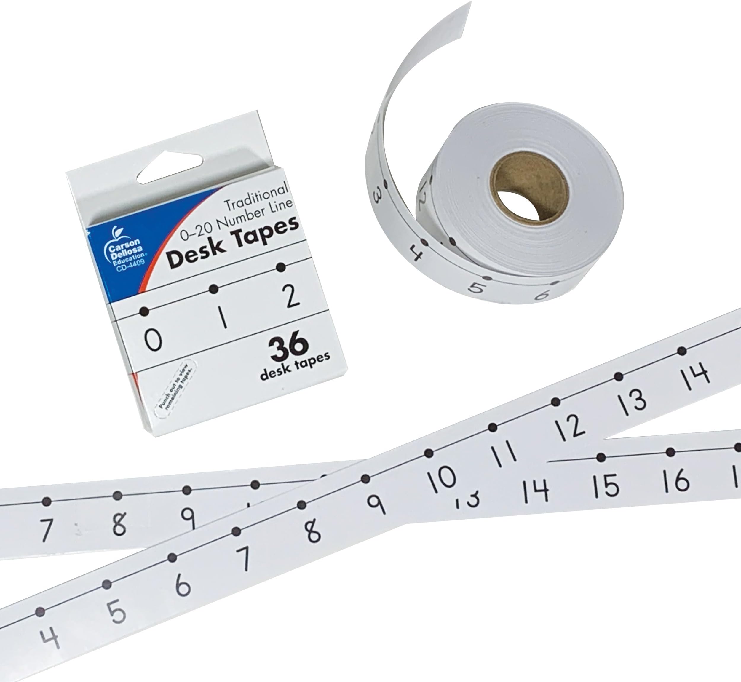 Carson Dellosa 36pc Number Line Tapes, Self Adhesive 0-20 Numberline Math Stickers for Students Desks, Bulletin Board, and More, Classroom Supplies and Teacher Must Haves