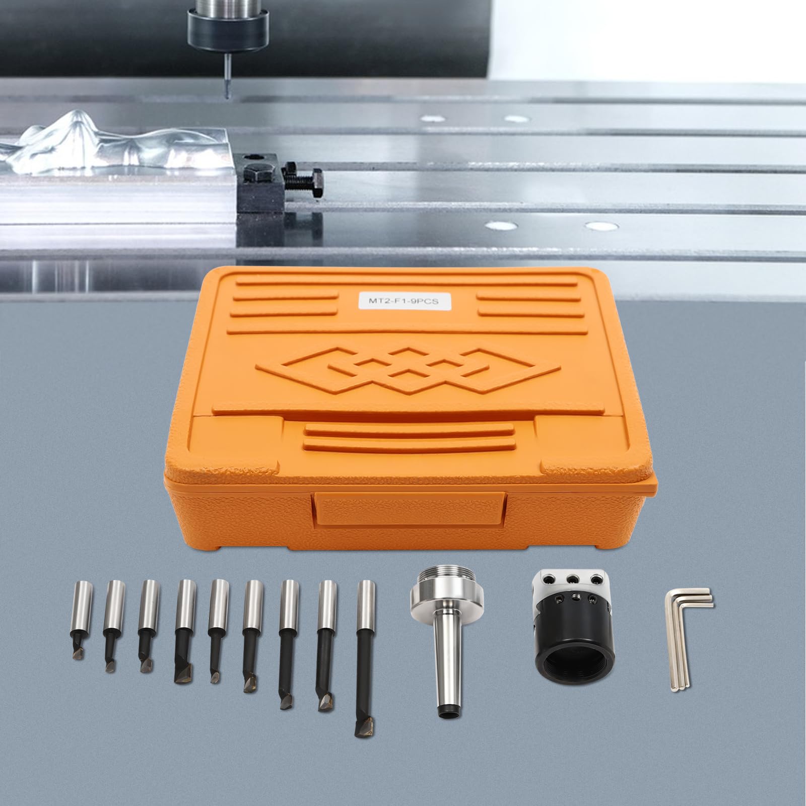 9 pezzi MT2-F1 - Set di punte per fresatrice da 10 a 125 mm, campo di foratura con 3 chiavi a brugola, per fresatura e trapani (borsa per il trasporto inclusa)