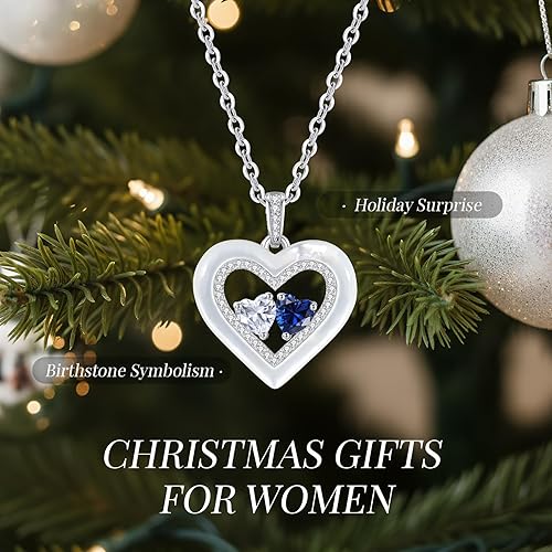 Miniatura 3 de LOUISA SECRET Collares de piedra natal de doble corazón para mujer, joyería fina de plata de ley 925, collares con dije de corazón, collares