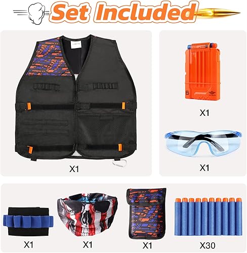 Miniatura 2 de Uwantme Kit de chaleco táctico para pistolas Nerf de la serie N-Strike Elite dardos de relleno bolsa de dardos clips de recarga máscara táctica