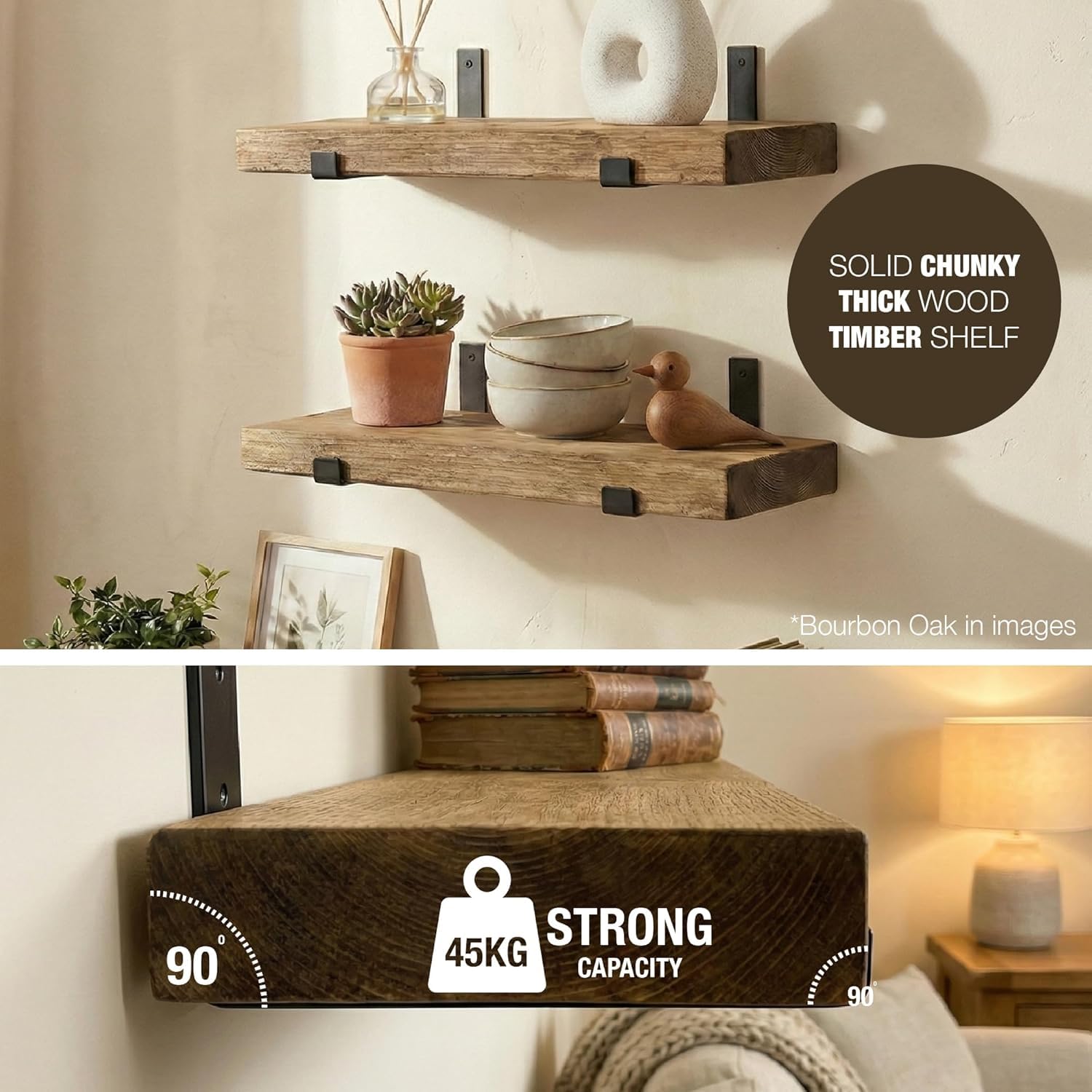 Top Notch Home & Living Handcrafted Rustic Wooden Wall Shelf, Incl 2 Up Brackets - Image 5