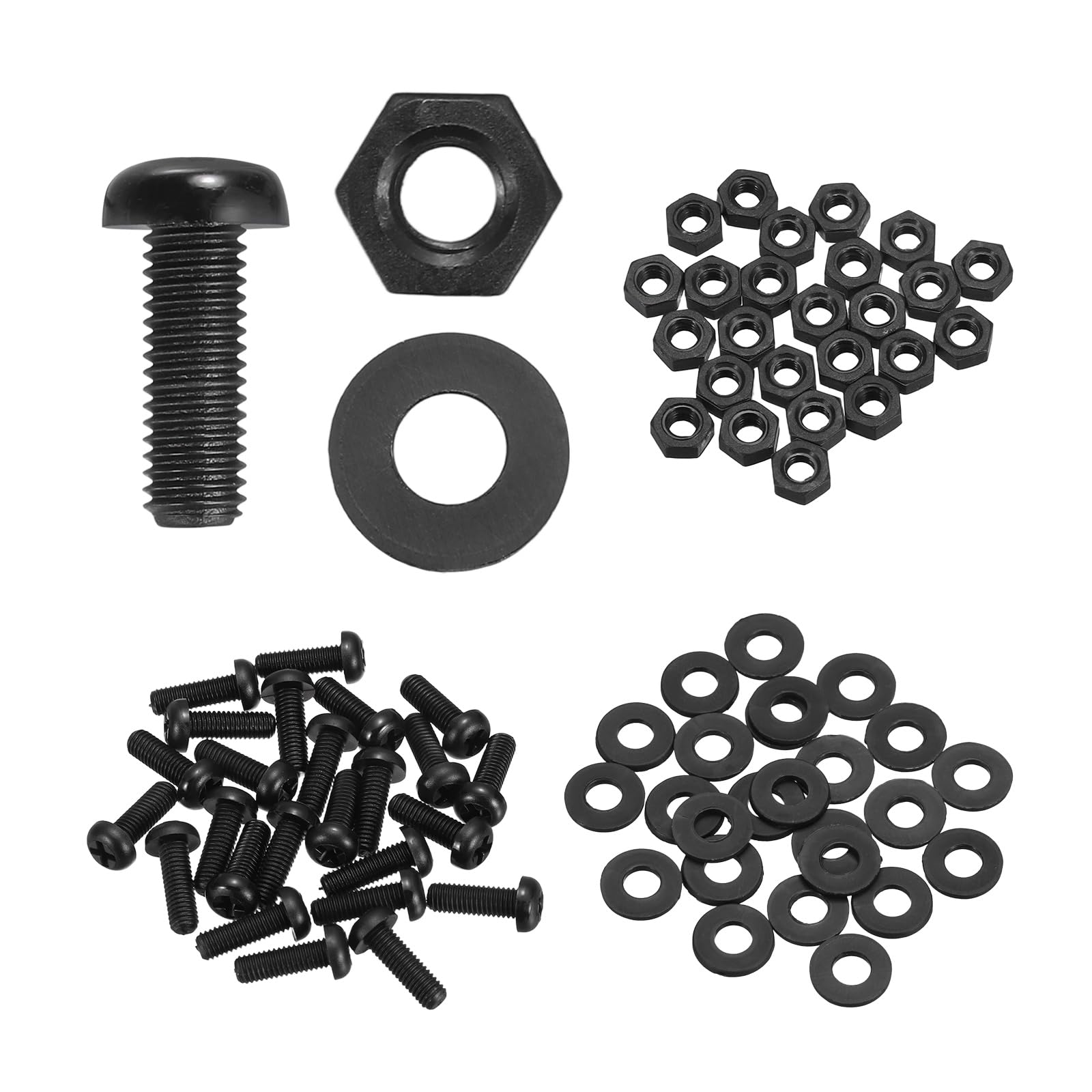 sourcing map 25 Set M5x15mm Nylon PA66 Plastic Cross Round Head Screw Phillips Bolts Hex Nuts Flat Washers Assortment Kit, Metric Full Thread Bolt Fasteners for DIY Machine Assembly, Black — image 1