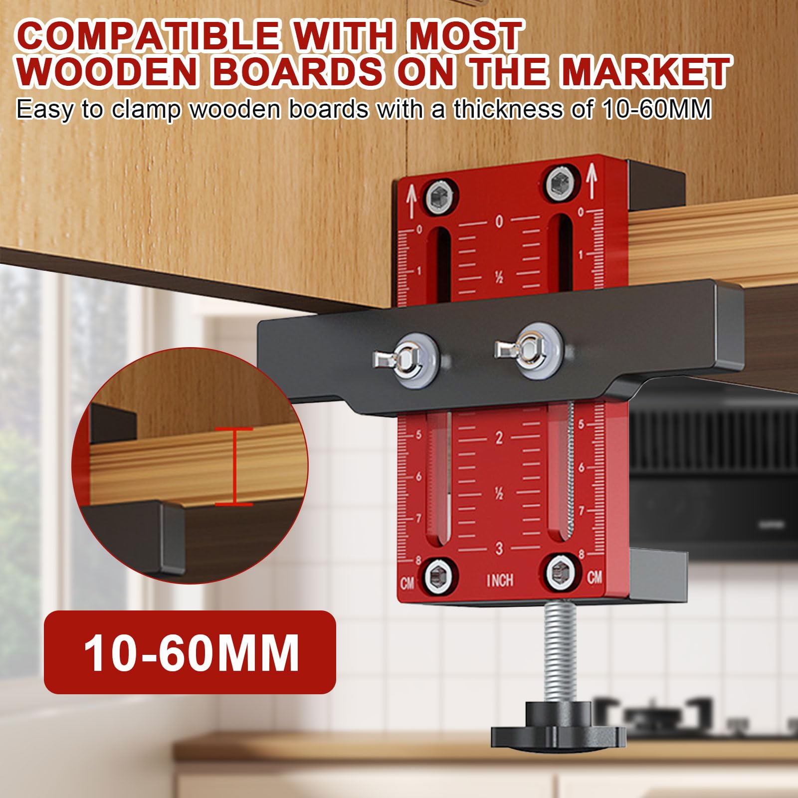 Positionneur d'installation de porte d'armoire, gabarit de quincaillerie d'armoire, longueur réglable de 10 à 60 mm, outil de positionnement de porte d'armoire compatible avec la plupart des