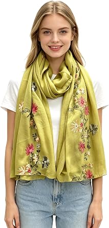 Lina & Lily Embroidered Floral Women's Scarf Shawl Lightweight