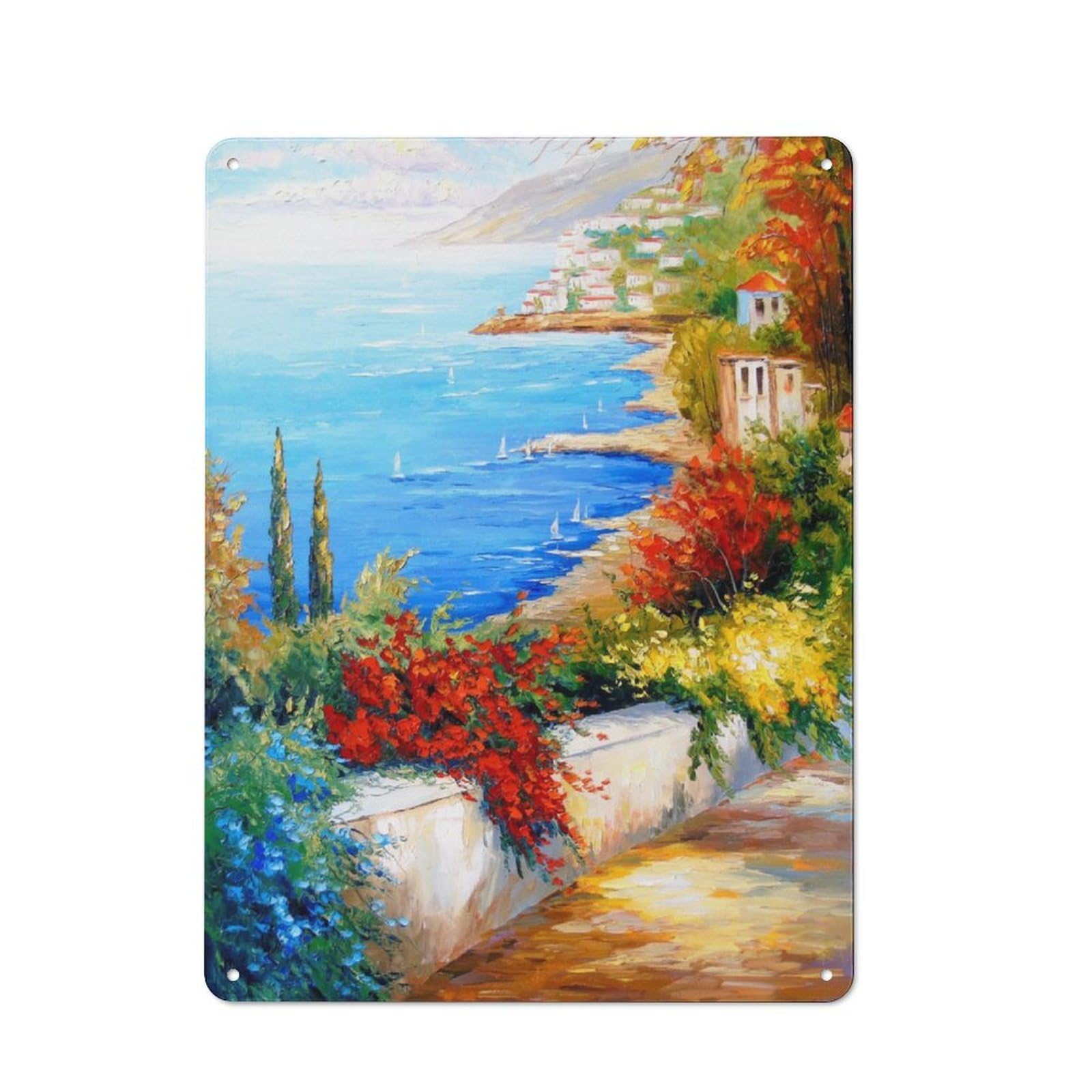 Junmoney Bright Day By The Sea Retro Tin Sign 40X30cm For Workshop Wall, For Collectors Of Retro Metal Wall Decor