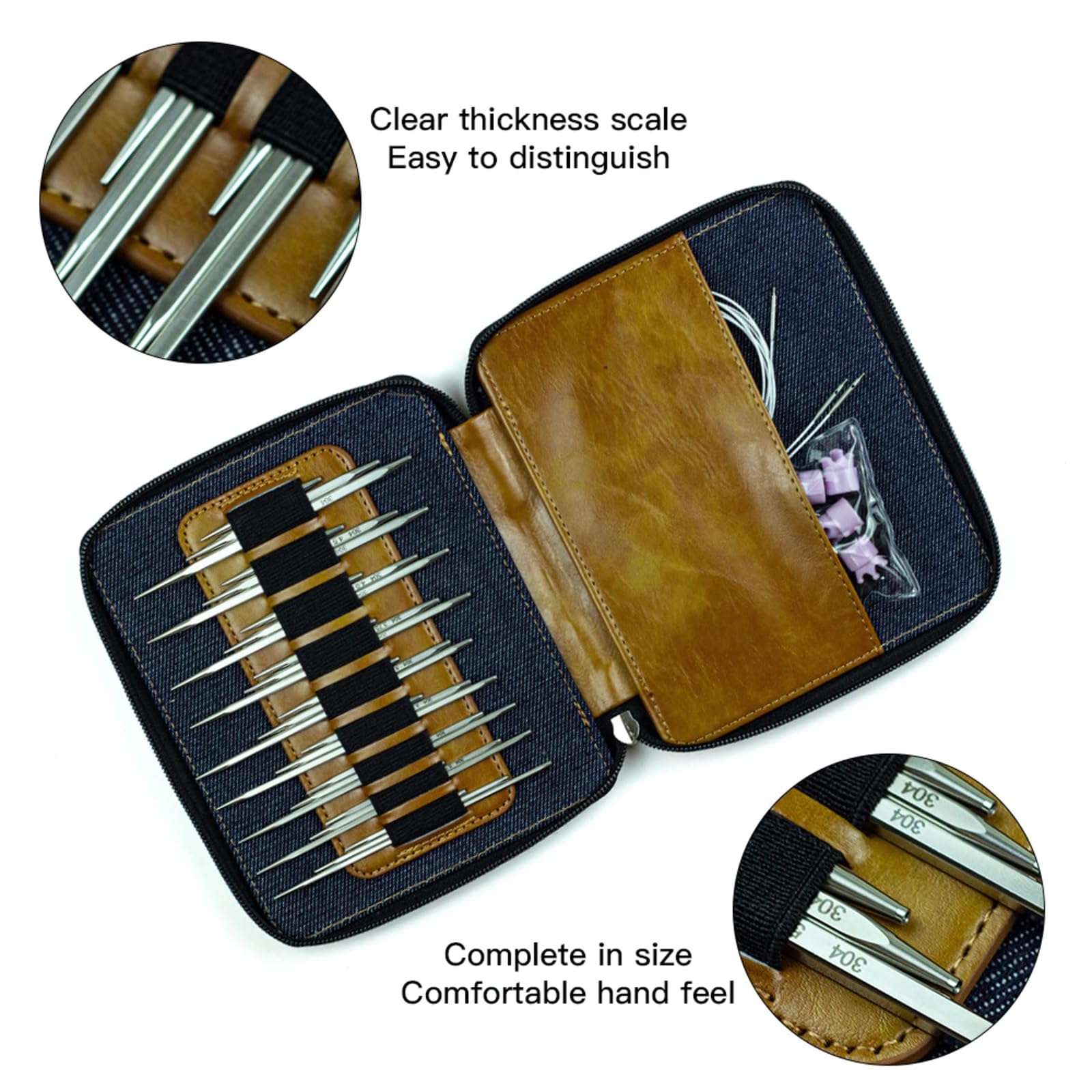 Kit de costura portátil de piezas de metal con funda con cremallera