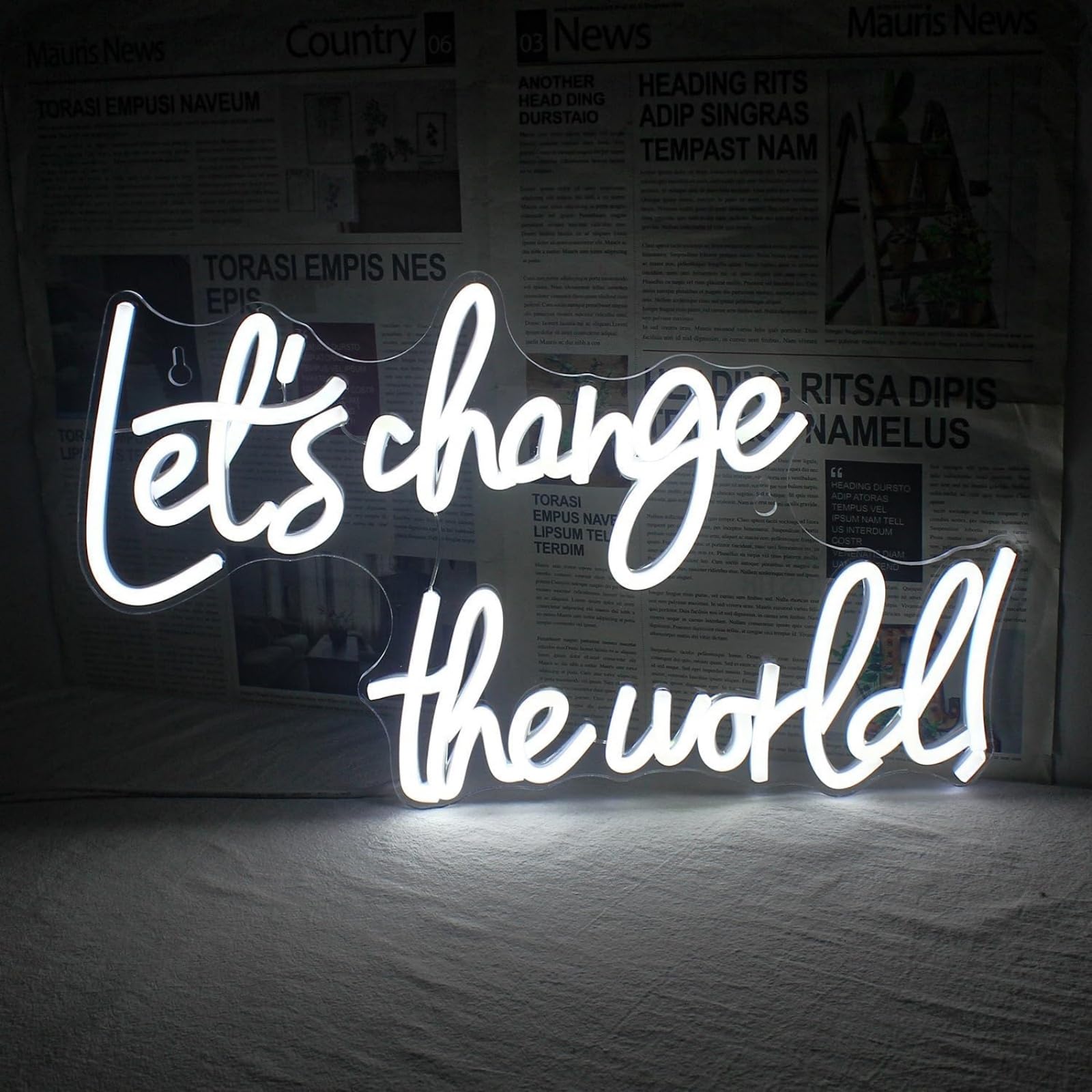Let's Change the World LED Neon Sign Warm White Letters Light Up Sign Dimmable for Bedroom Living Room Wall Decor Birthday Valentine Party Decoration