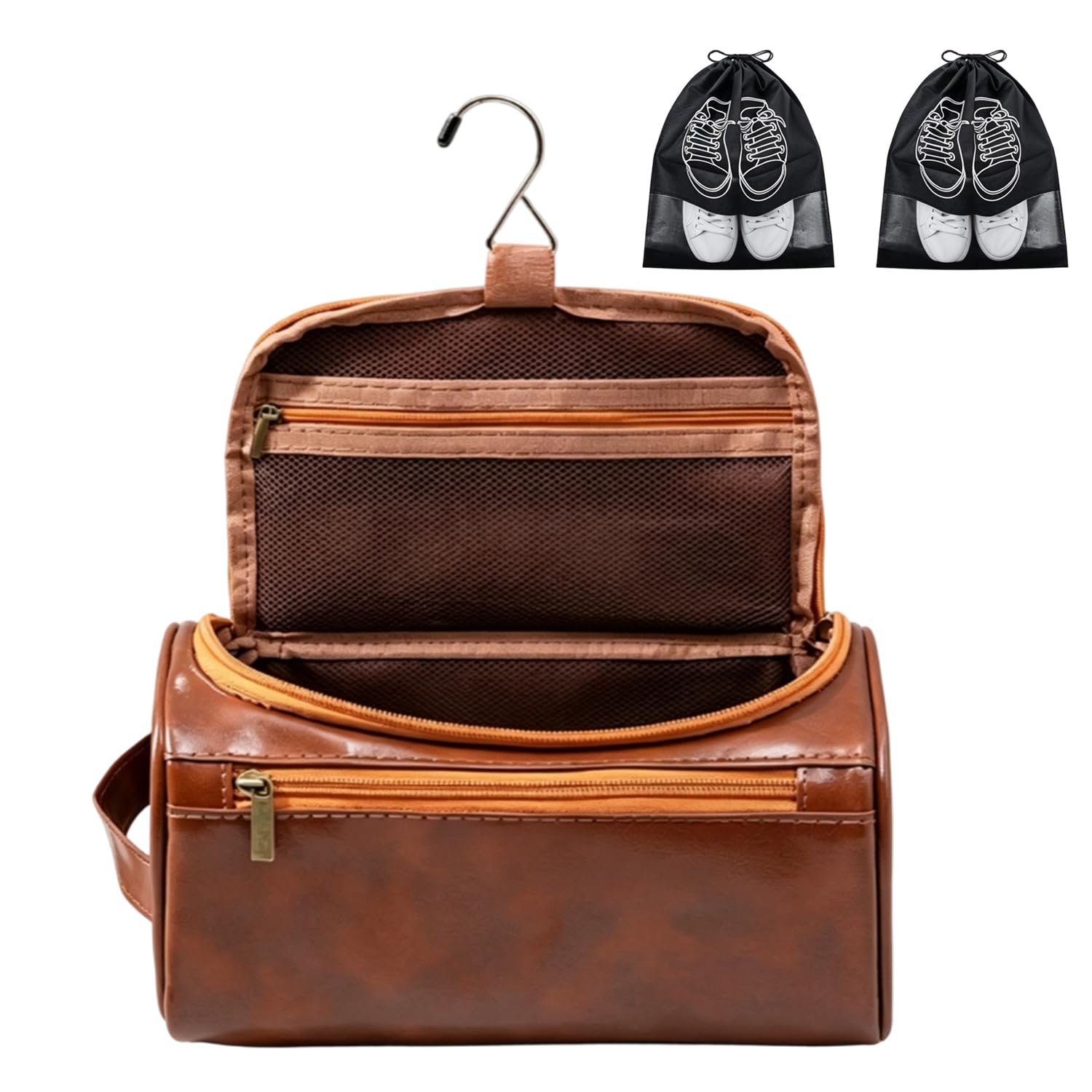 Beauty case da uomo in pelle sintetica con borsa scarpe e gancio metallico