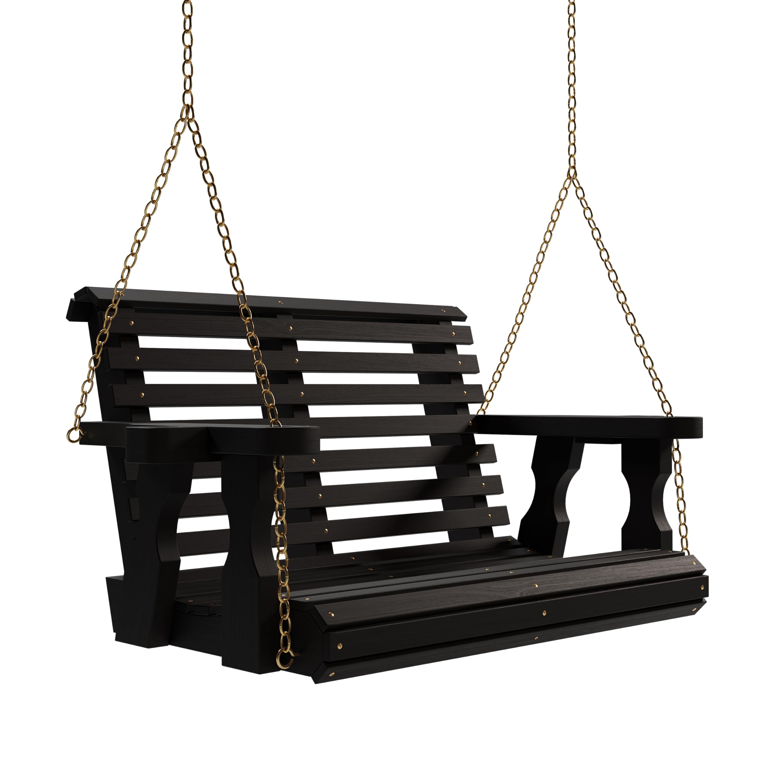 Amish Casual Heavy Duty 700 Lb Capacity Porch Swing (3 Foot, Semi-Solid Black Stain) – Wooden Outdoor Roll Back Swing with Hanging Chains – Amish Made in the USA