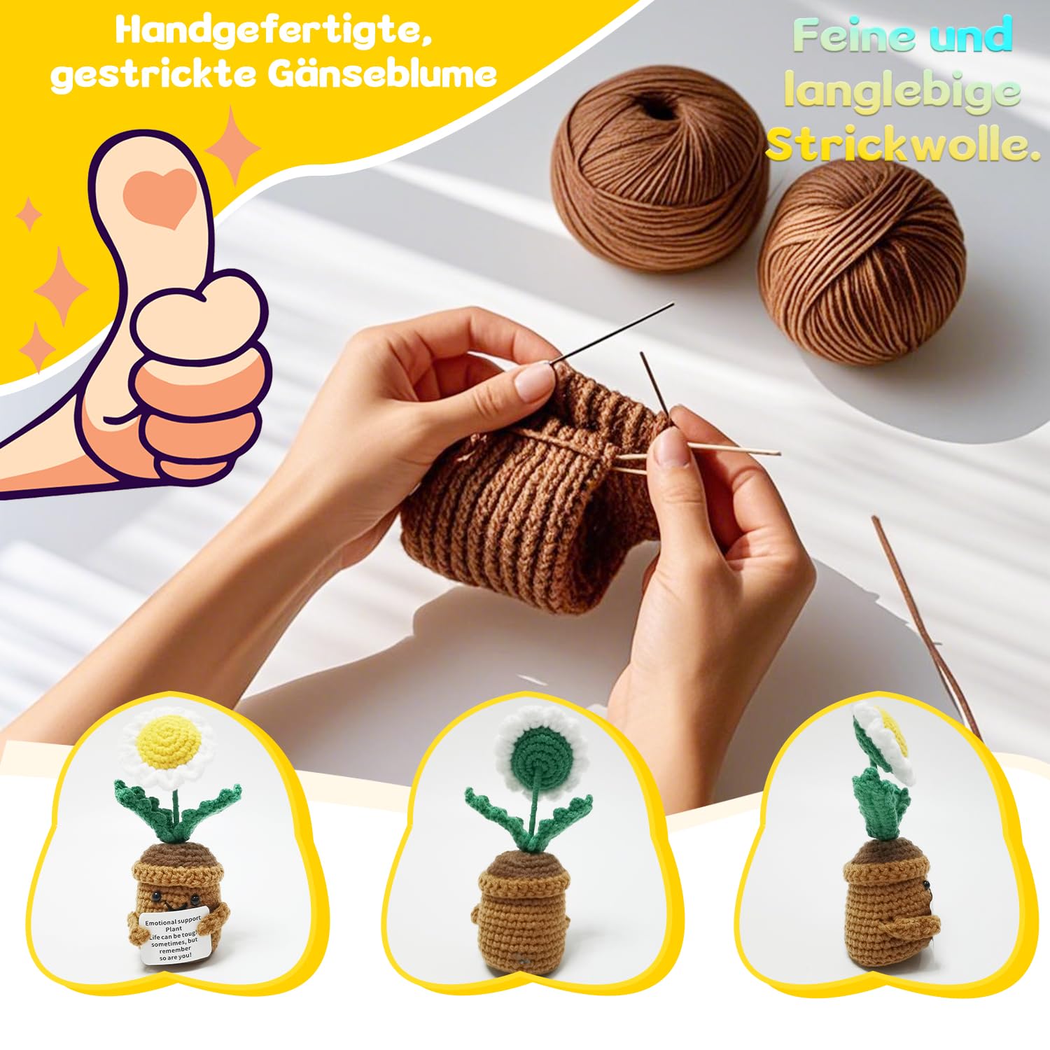 MLZTINGR Fiori fatti a mano all'uncinetto, pianta in vaso di fiori, margherite e girasoli, pianta artificiale come regalo per donne, famiglia, amici, regalo di addio, decorazione per ufficio e auto