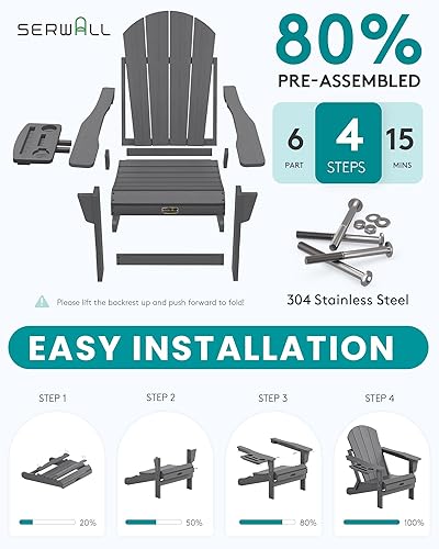 Miniatura 239 de SERWALL - Silla plegable Adirondack para patio, jardín, exterior, resistente a la intemperie, sillas para hoguera, color naranja
