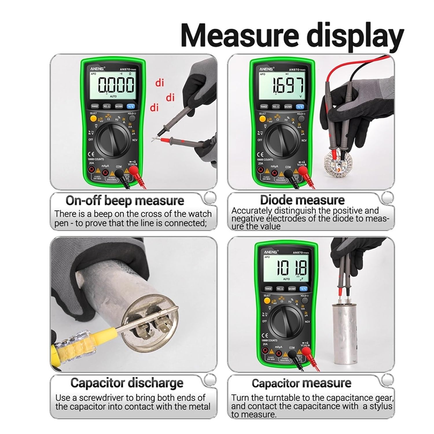 AN870 Profesional Digital Multimeter 19999 Counts True Rms AC/DC Voltage Current NCV Transistor Accurate Auto Range Tester(AN870 Red Pro)