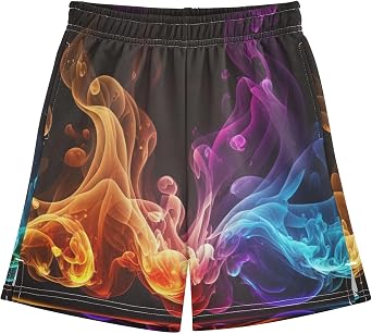 Vivid Flame Boys Athletic Shorts for Casual Basketball Sports with Pockets XS